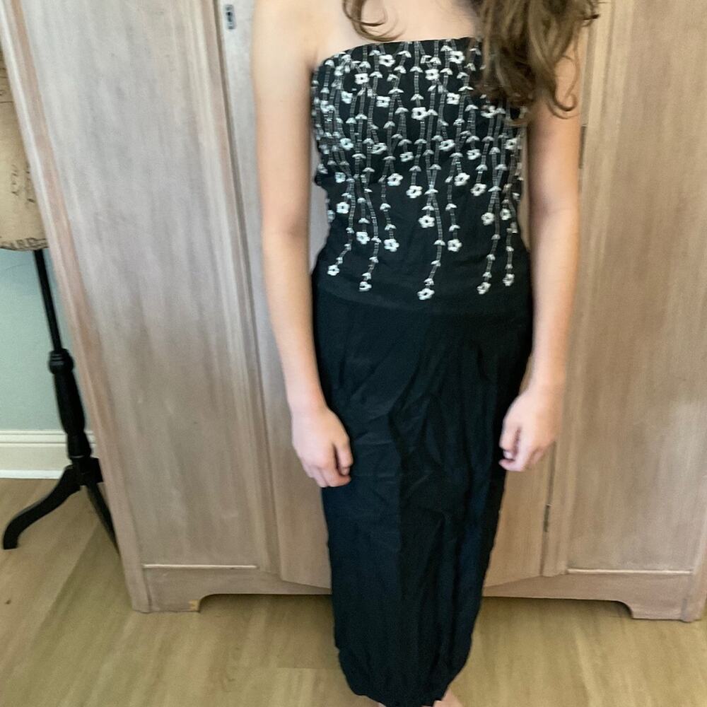VTG Jessica McClintock GUNNE SAX Strapless Dress Black silver fairy whimsigoth